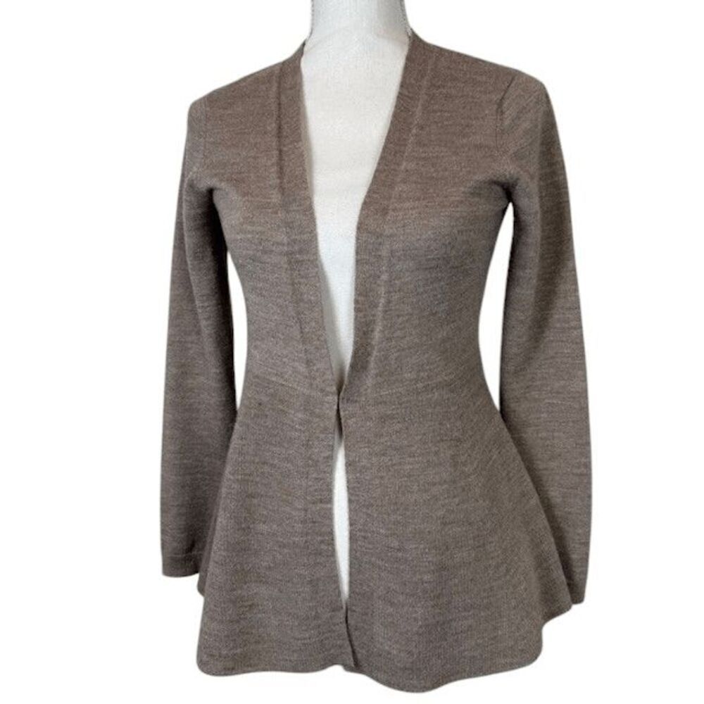 Nanette Lepore Merino‎ Wool Blend Peplum Cardigan Beige Lightweight Size Small